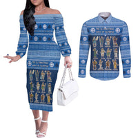 Greece Christmas Couples Matching Off The Shoulder Long Sleeve Dress and Long Sleeve Button Shirt The Twelve Gods Of Olympus - Wonder Print Shop