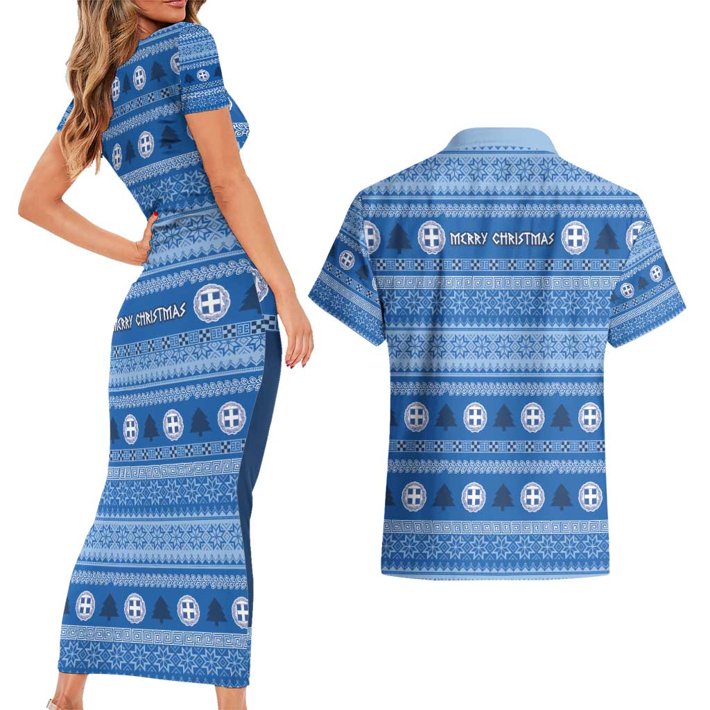 Greece Christmas Couples Matching Short Sleeve Bodycon Dress and Hawaiian Shirt The Twelve Gods Of Olympus - Wonder Print Shop