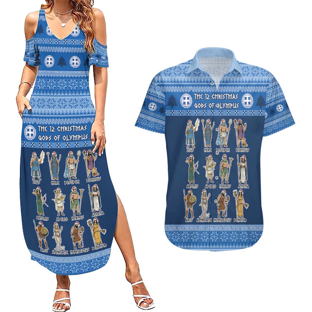 Greece Christmas Couples Matching Summer Maxi Dress and Hawaiian Shirt The Twelve Gods Of Olympus - Wonder Print Shop