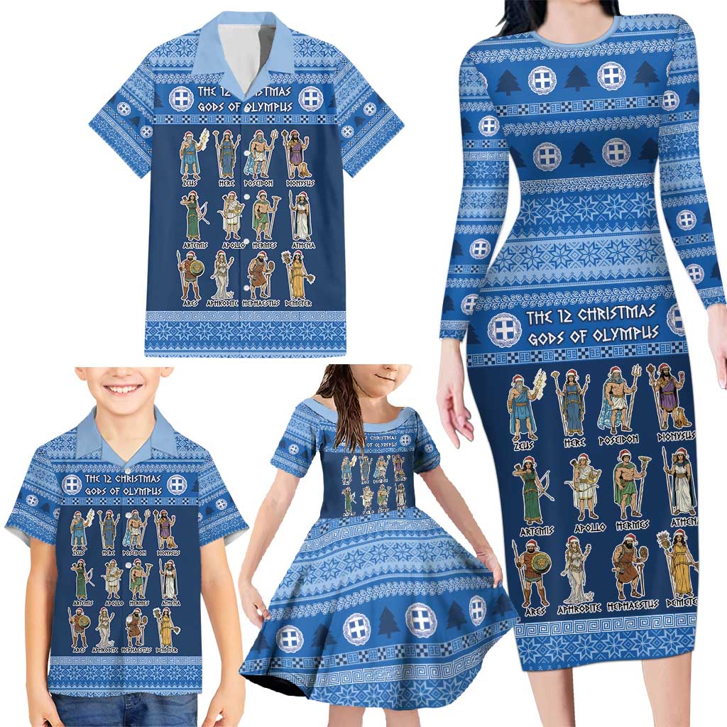 Greece Christmas Family Matching Long Sleeve Bodycon Dress and Hawaiian Shirt The Twelve Gods Of Olympus - Wonder Print Shop