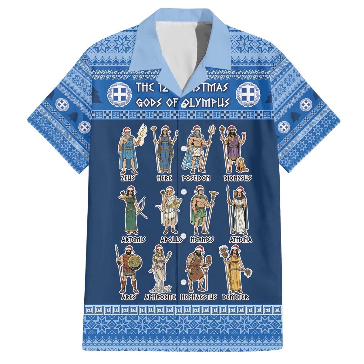 Greece Christmas Family Matching Off The Shoulder Long Sleeve Dress and Hawaiian Shirt The Twelve Gods Of Olympus - Wonder Print Shop