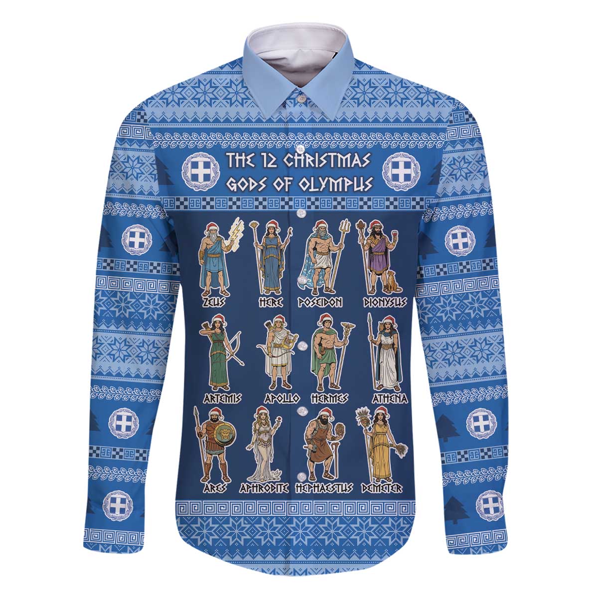 Greece Christmas Family Matching Off The Shoulder Long Sleeve Dress and Hawaiian Shirt The Twelve Gods Of Olympus - Wonder Print Shop