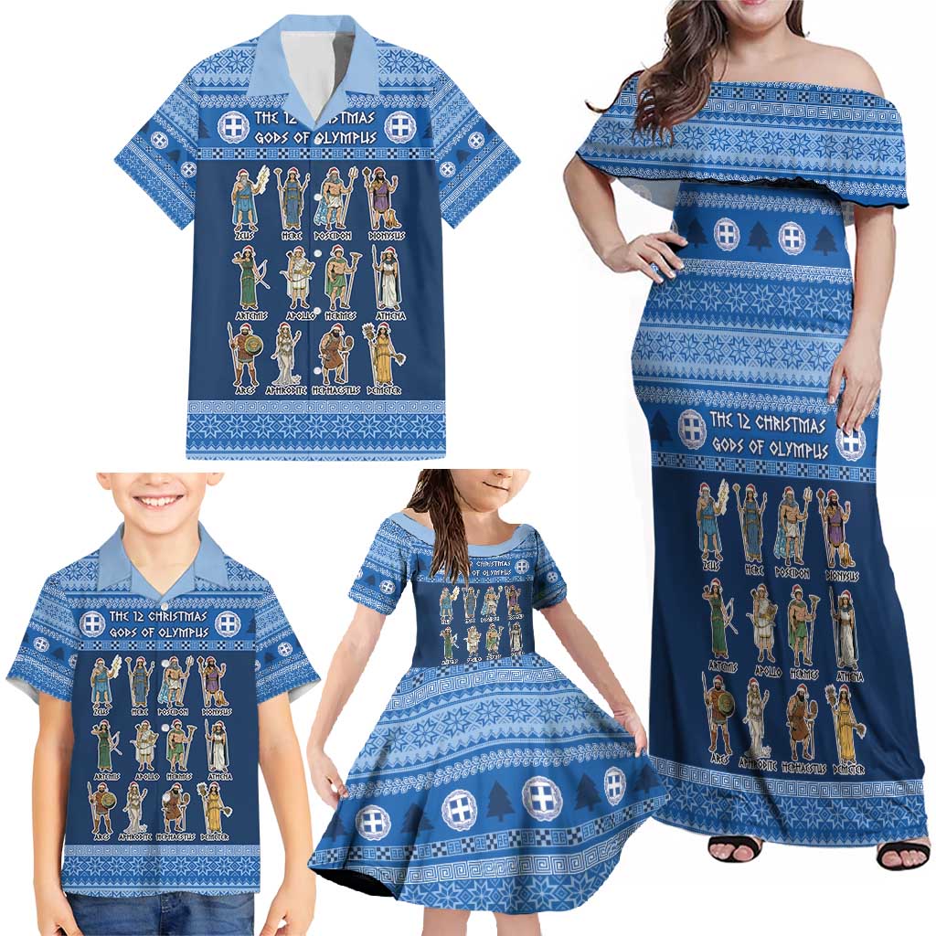 Greece Christmas Family Matching Off Shoulder Maxi Dress and Hawaiian Shirt The Twelve Gods Of Olympus - Wonder Print Shop