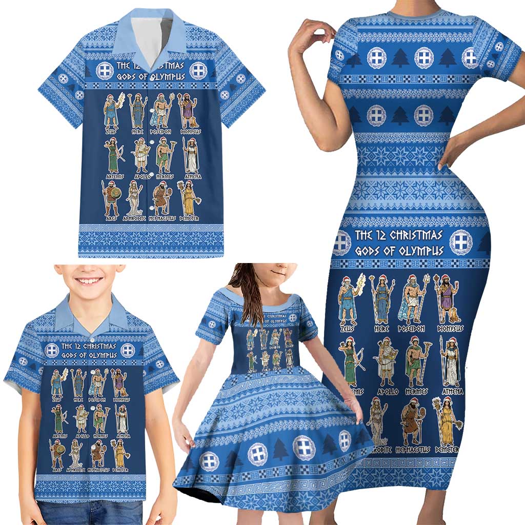 Greece Christmas Family Matching Short Sleeve Bodycon Dress and Hawaiian Shirt The Twelve Gods Of Olympus - Wonder Print Shop
