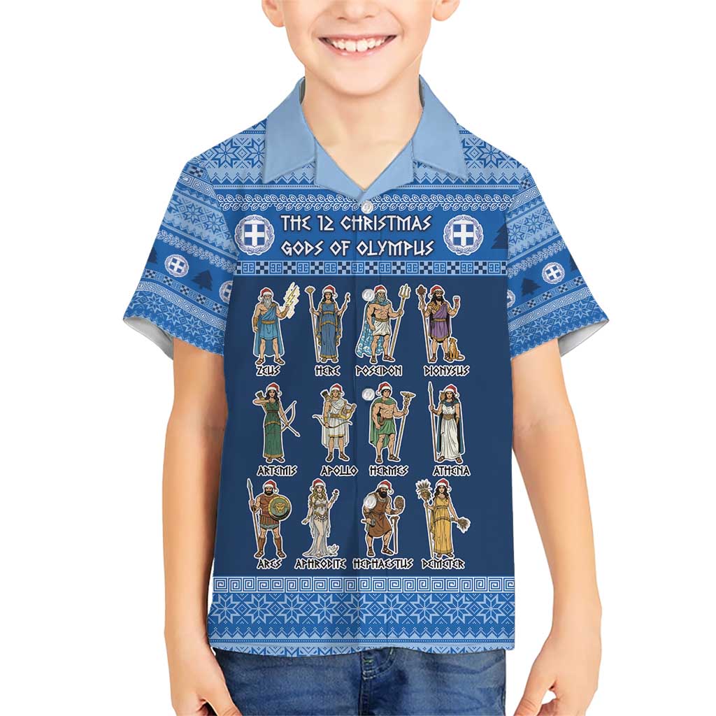 Greece Christmas Family Matching Short Sleeve Bodycon Dress and Hawaiian Shirt The Twelve Gods Of Olympus - Wonder Print Shop