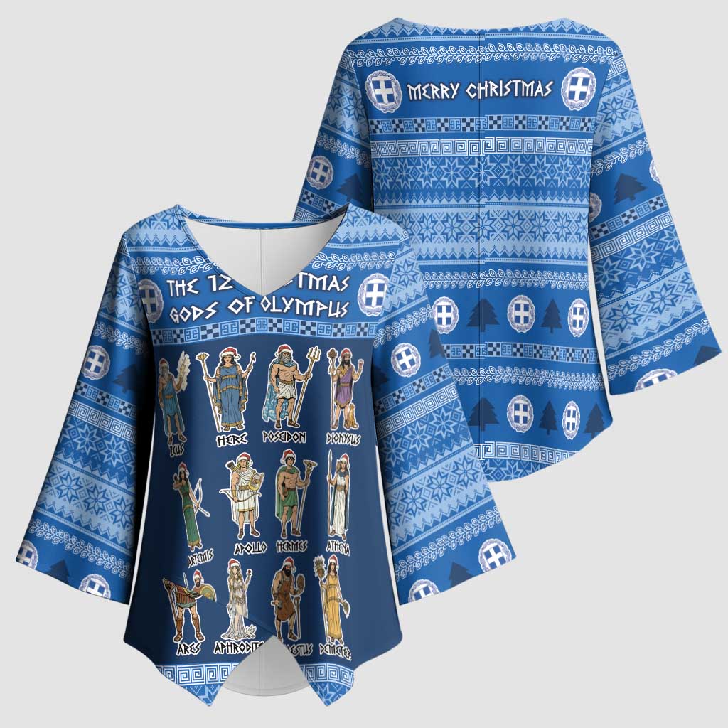 Greece Christmas Kimono Sleeve Blouse The Twelve Gods Of Olympus - Wonder Print Shop
