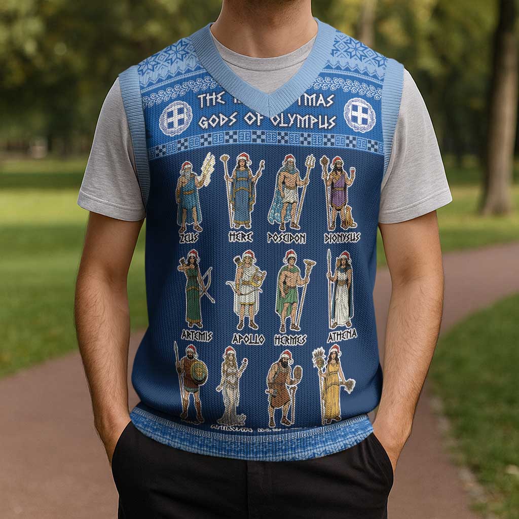 Greece Christmas Knitted V-Neck Vest The Twelve Gods Of Olympus - Wonder Print Shop