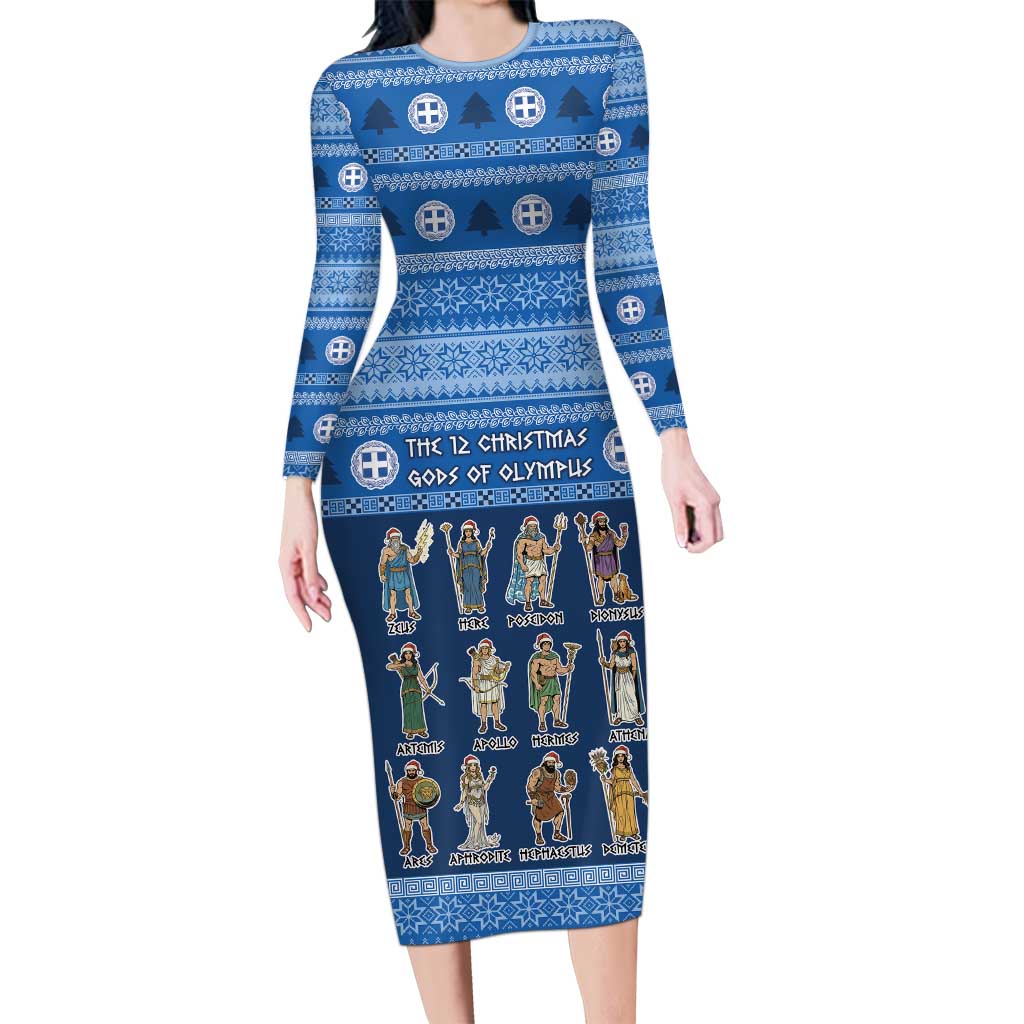 Greece Christmas Long Sleeve Bodycon Dress The Twelve Gods Of Olympus - Wonder Print Shop