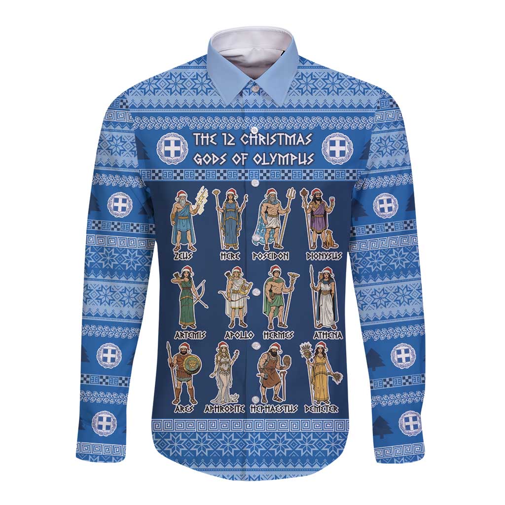 Greece Christmas Long Sleeve Button Shirt The Twelve Gods Of Olympus - Wonder Print Shop