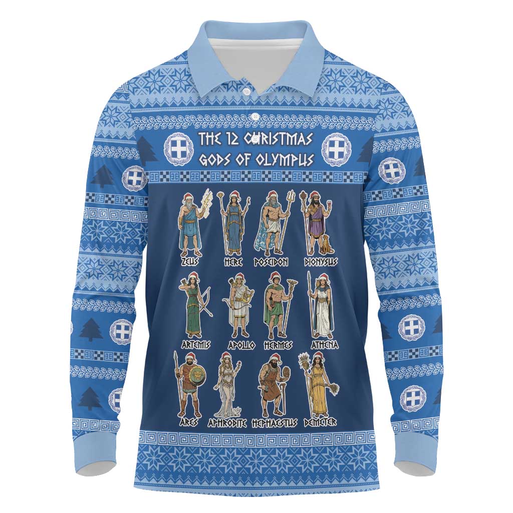Greece Christmas Long Sleeve Polo Shirt The Twelve Gods Of Olympus - Wonder Print Shop