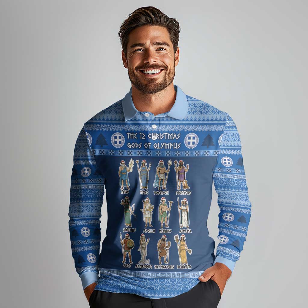 Greece Christmas Long Sleeve Polo Shirt The Twelve Gods Of Olympus - Wonder Print Shop
