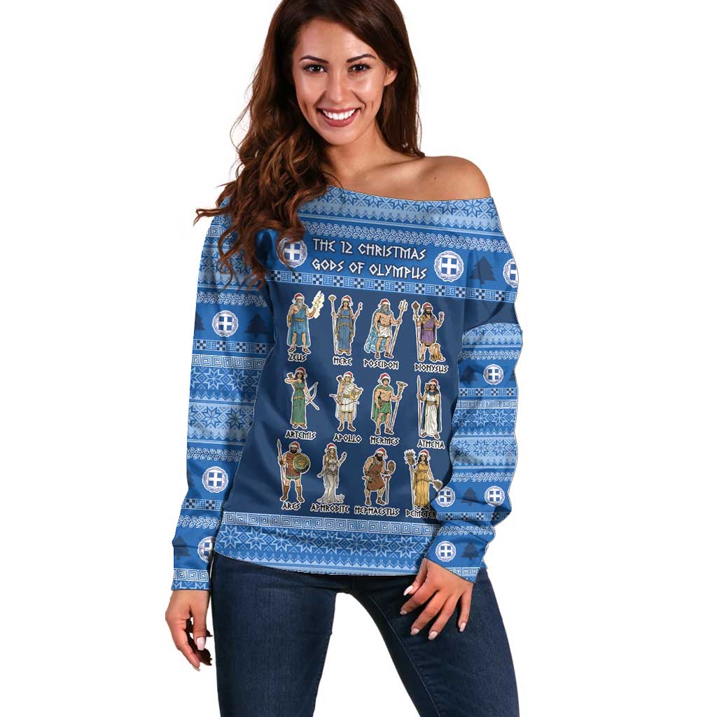 Greece Christmas Off Shoulder Sweater The Twelve Gods Of Olympus - Wonder Print Shop