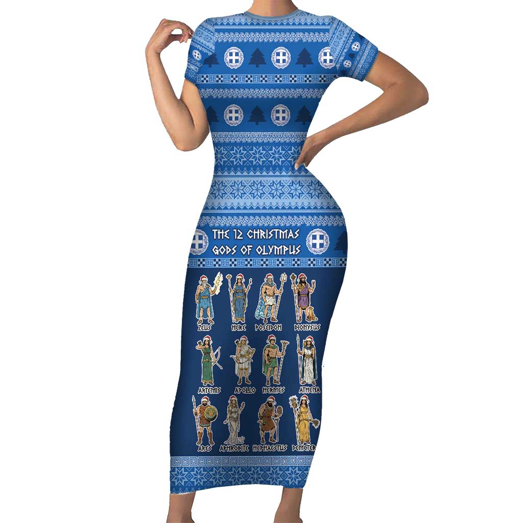 Greece Christmas Short Sleeve Bodycon Dress The Twelve Gods Of Olympus - Wonder Print Shop