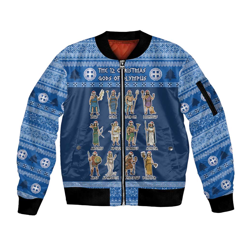 Greece Christmas Sleeve Zip Bomber Jacket The Twelve Gods Of Olympus - Wonder Print Shop