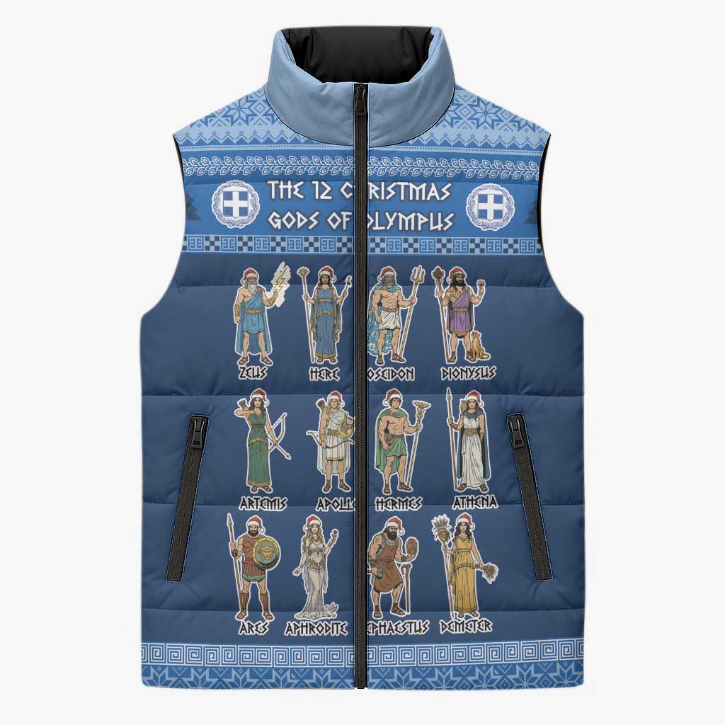 Greece Christmas Sleeveless Puffer Jacket The Twelve Gods Of Olympus - Wonder Print Shop