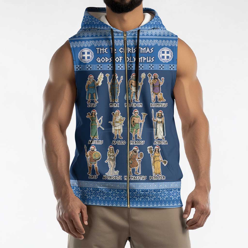 Greece Christmas Sleeveless Zip Hoodie The Twelve Gods Of Olympus - Wonder Print Shop