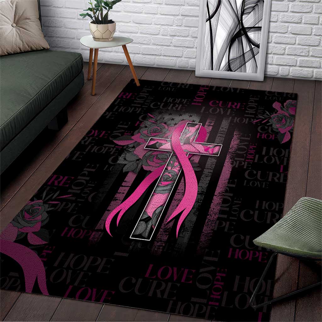 American Breast Cancer Area Rug Hope And Cure Cross - Wonder Print Shop
