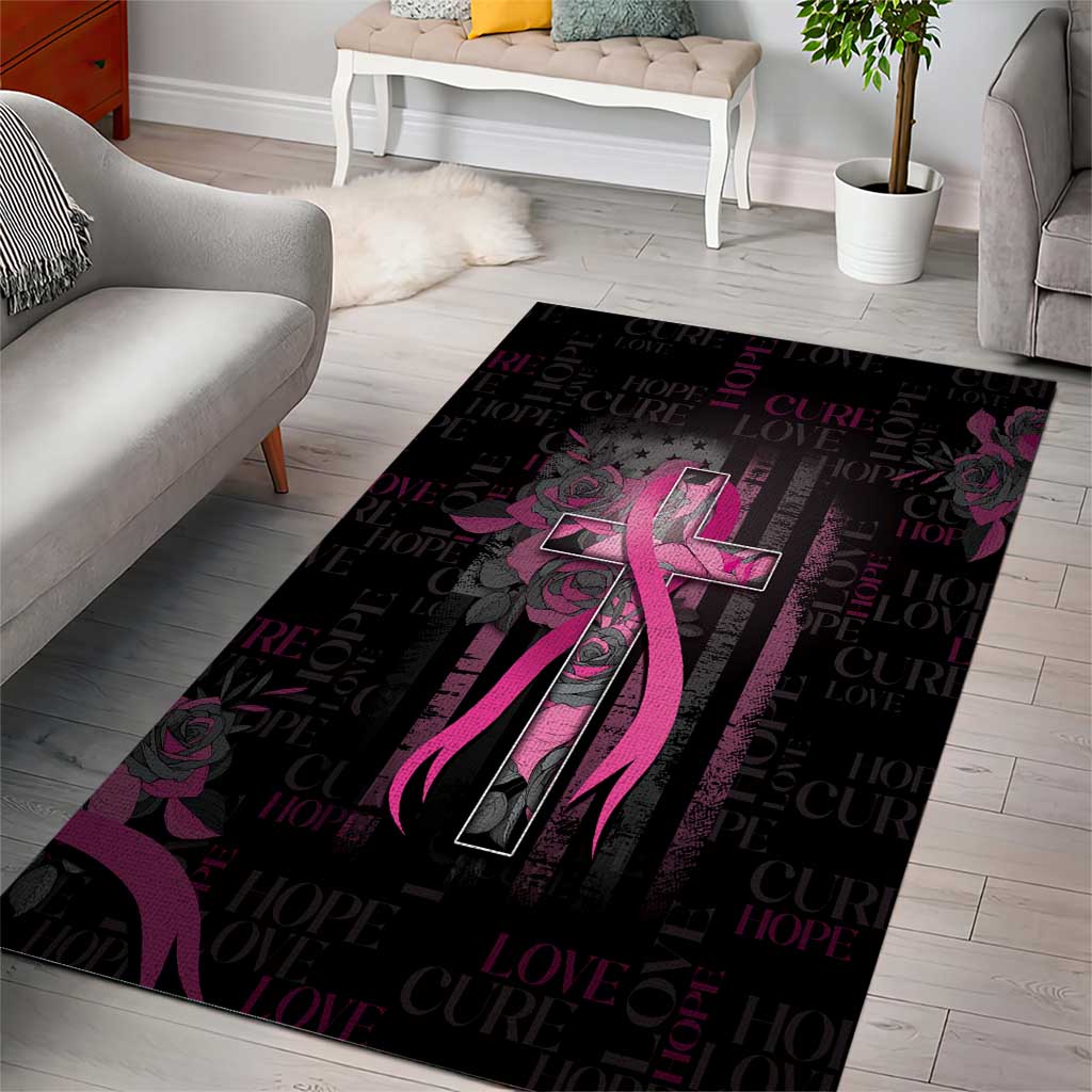 American Breast Cancer Area Rug Hope And Cure Cross - Wonder Print Shop
