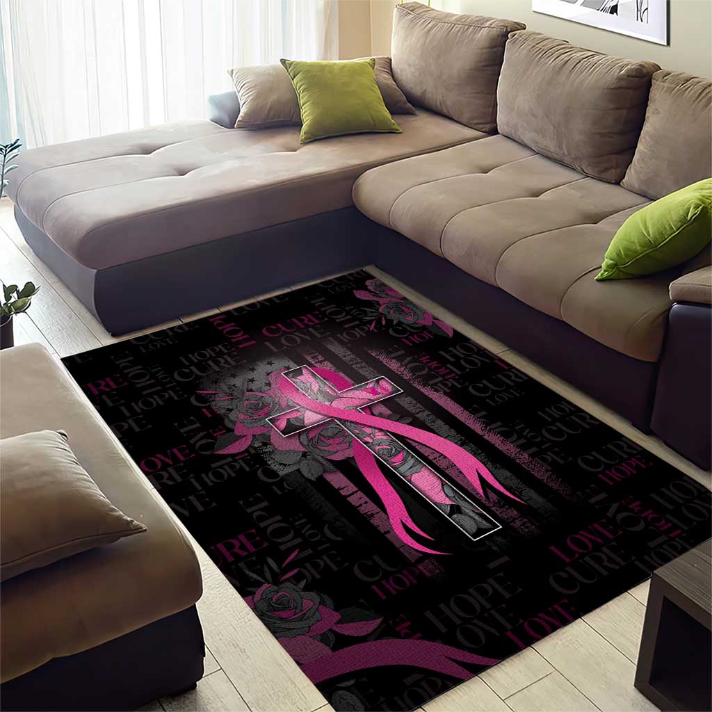 American Breast Cancer Area Rug Hope And Cure Cross - Wonder Print Shop
