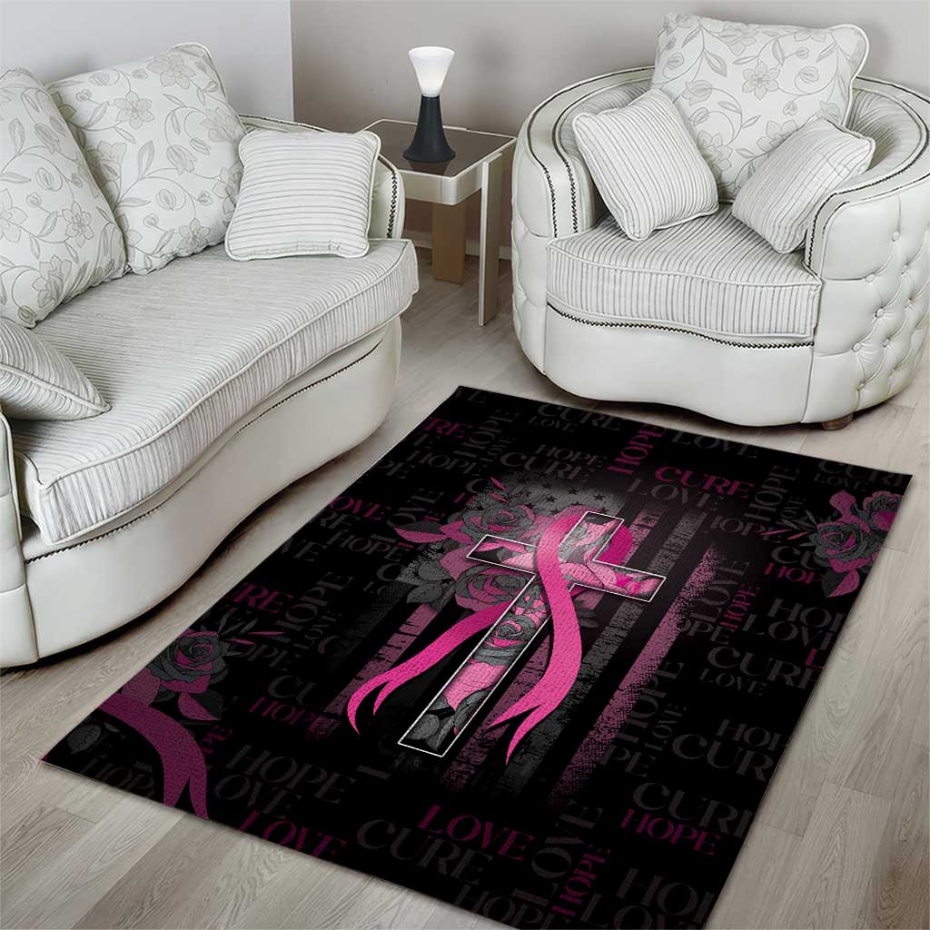 American Breast Cancer Area Rug Hope And Cure Cross - Wonder Print Shop