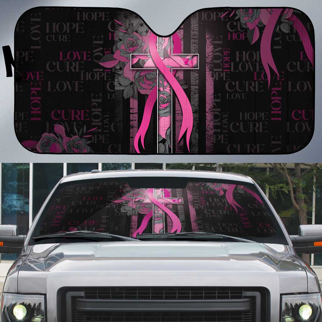 American Breast Cancer Auto Sun Shade Hope And Cure Cross - Wonder Print Shop