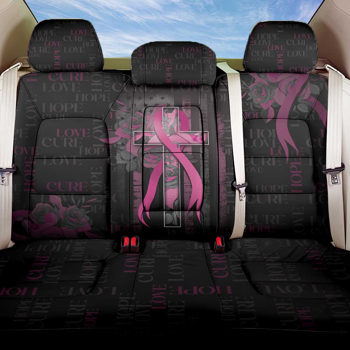 American Breast Cancer Back Car Seat Cover Hope And Cure Cross - Wonder Print Shop