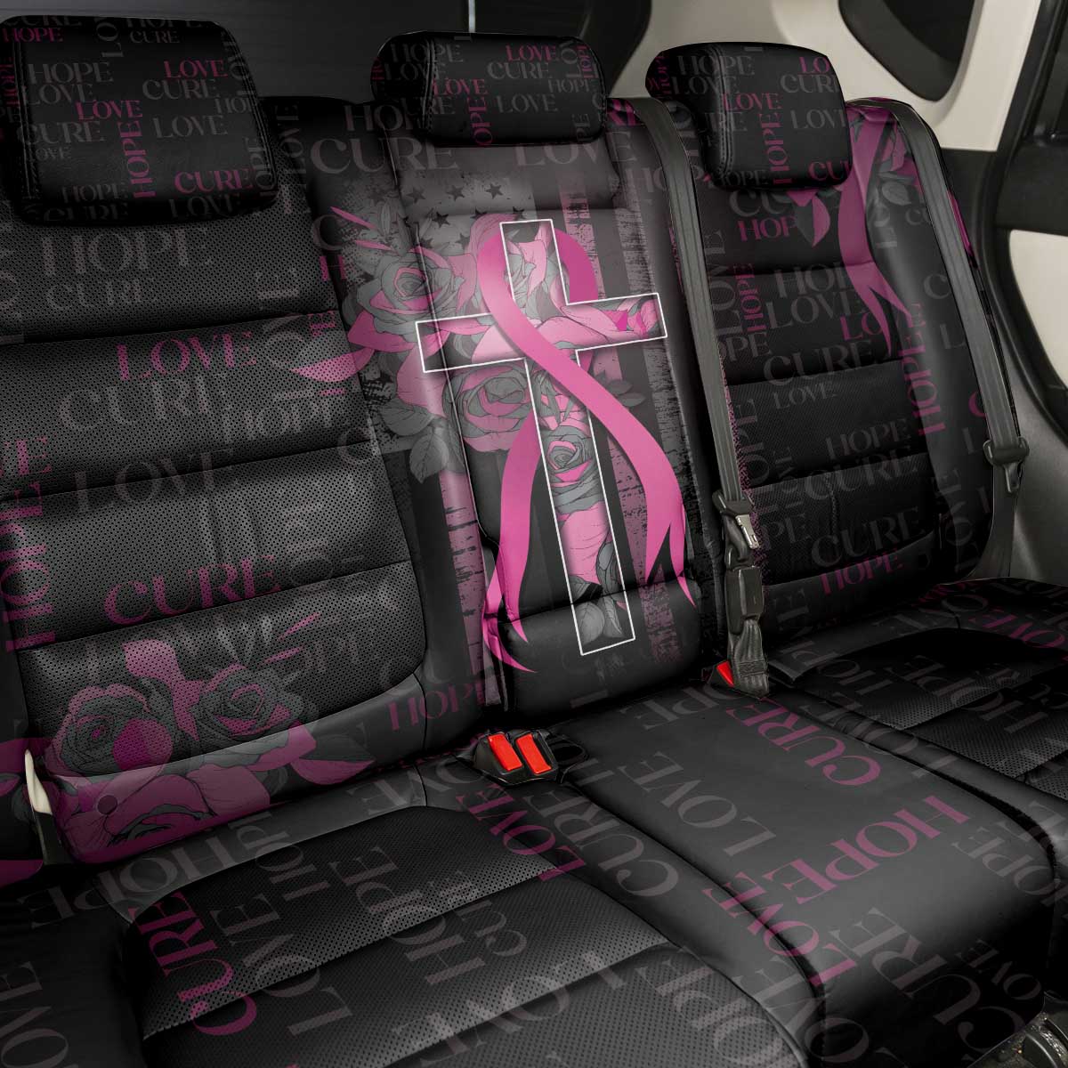 American Breast Cancer Back Car Seat Cover Hope And Cure Cross - Wonder Print Shop