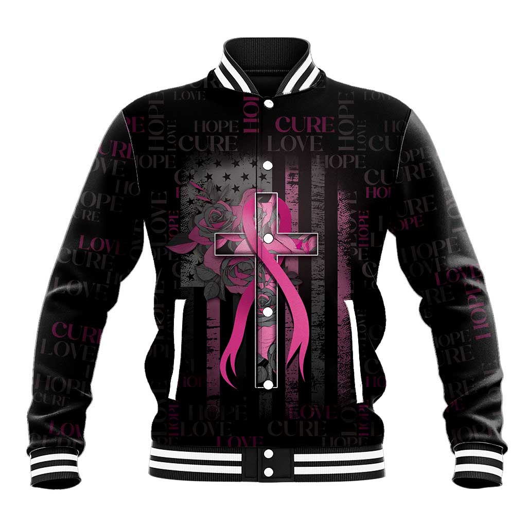 Personalized American Breast Cancer Baseball Jacket Hope And Cure Cross - Wonder Print Shop