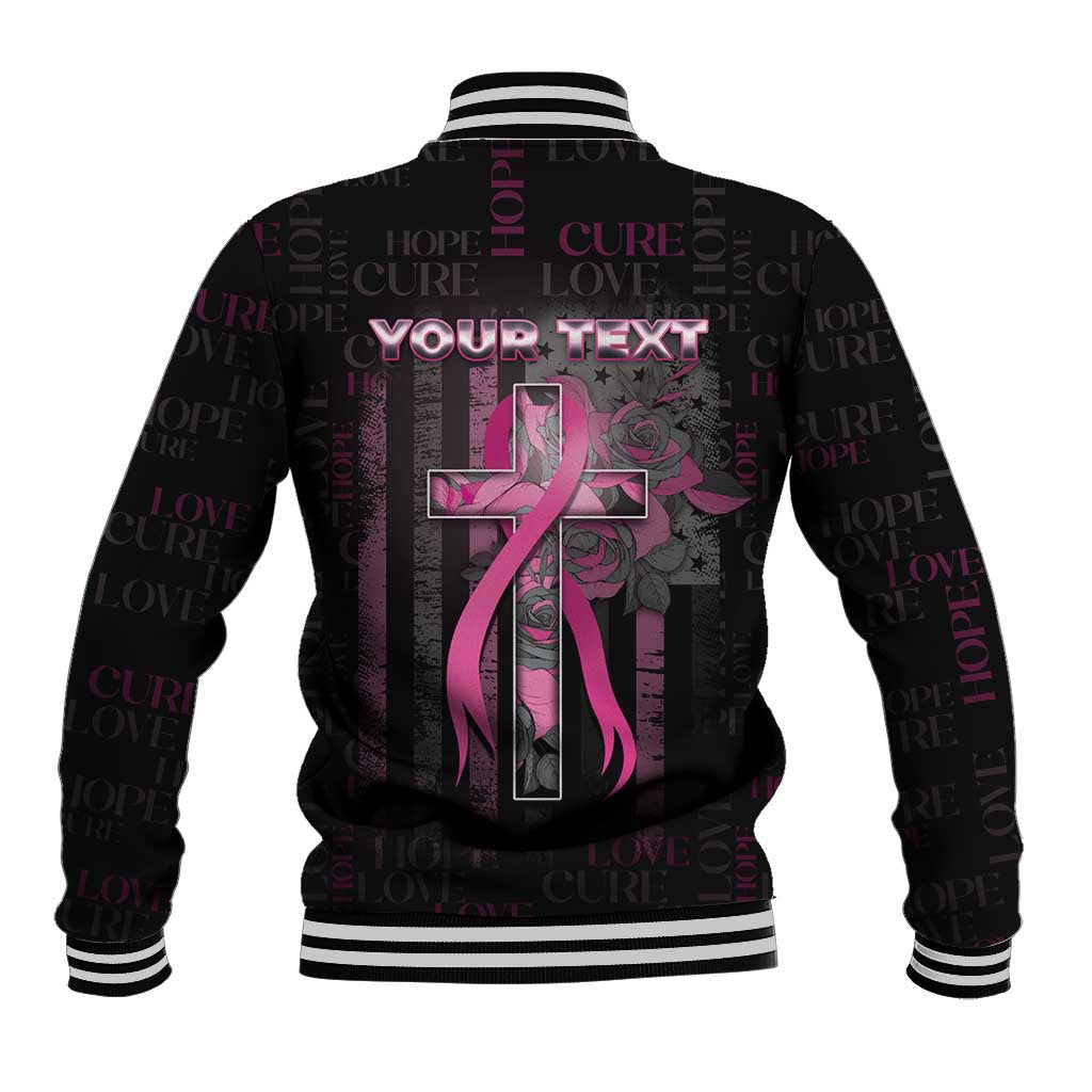 Personalized American Breast Cancer Baseball Jacket Hope And Cure Cross - Wonder Print Shop