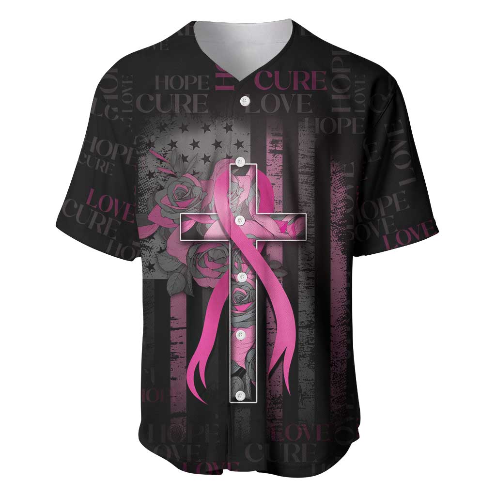 Personalized American Breast Cancer Baseball Jersey Hope And Cure Cross - Wonder Print Shop