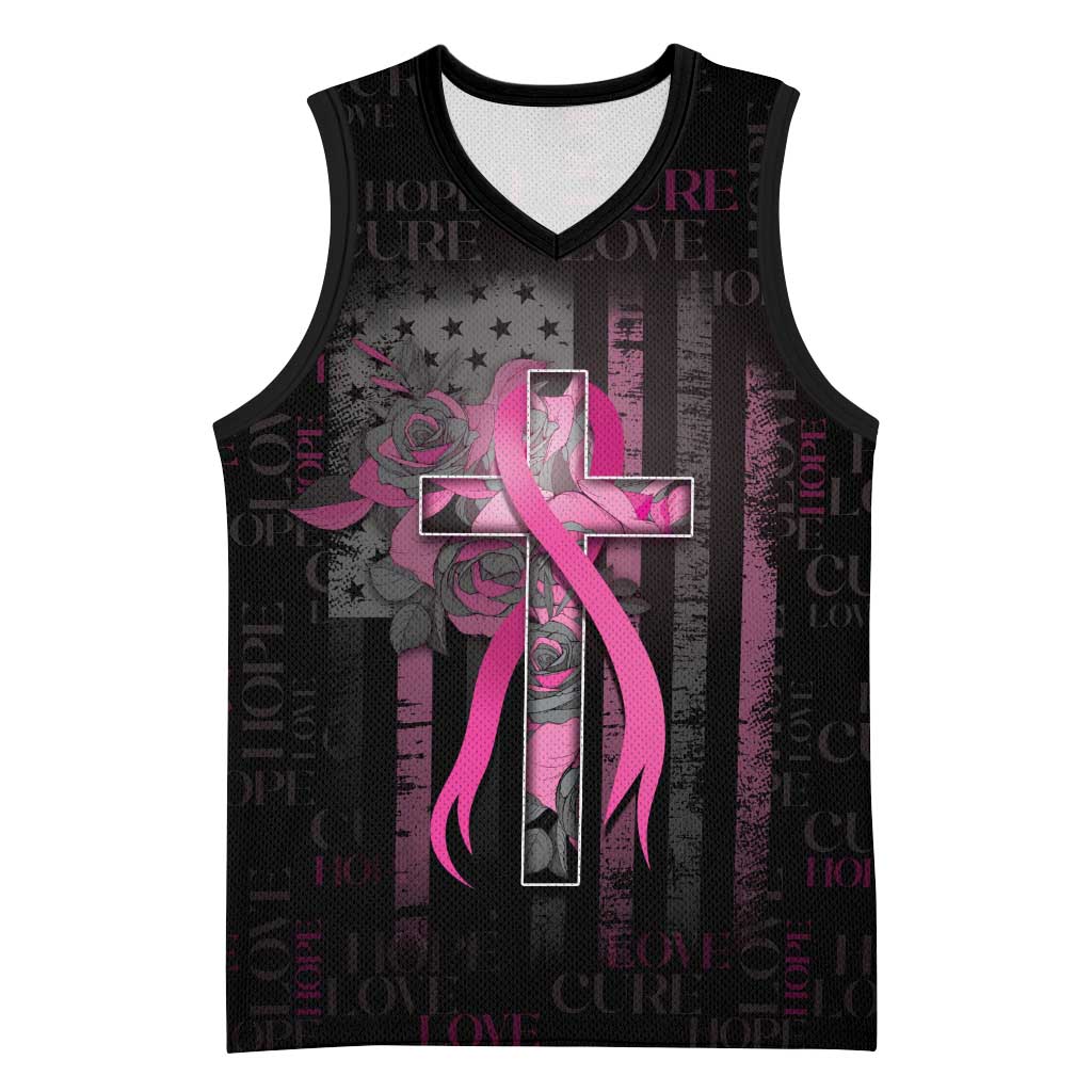 Personalized American Breast Cancer Basketball Jersey Hope And Cure Cross - Wonder Print Shop