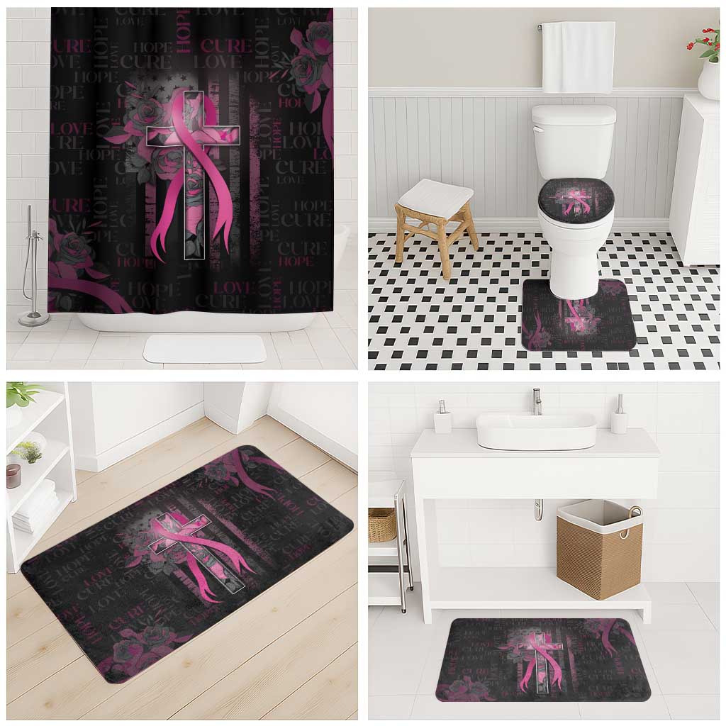 American Breast Cancer Bathroom Set Hope And Cure Cross - Wonder Print Shop
