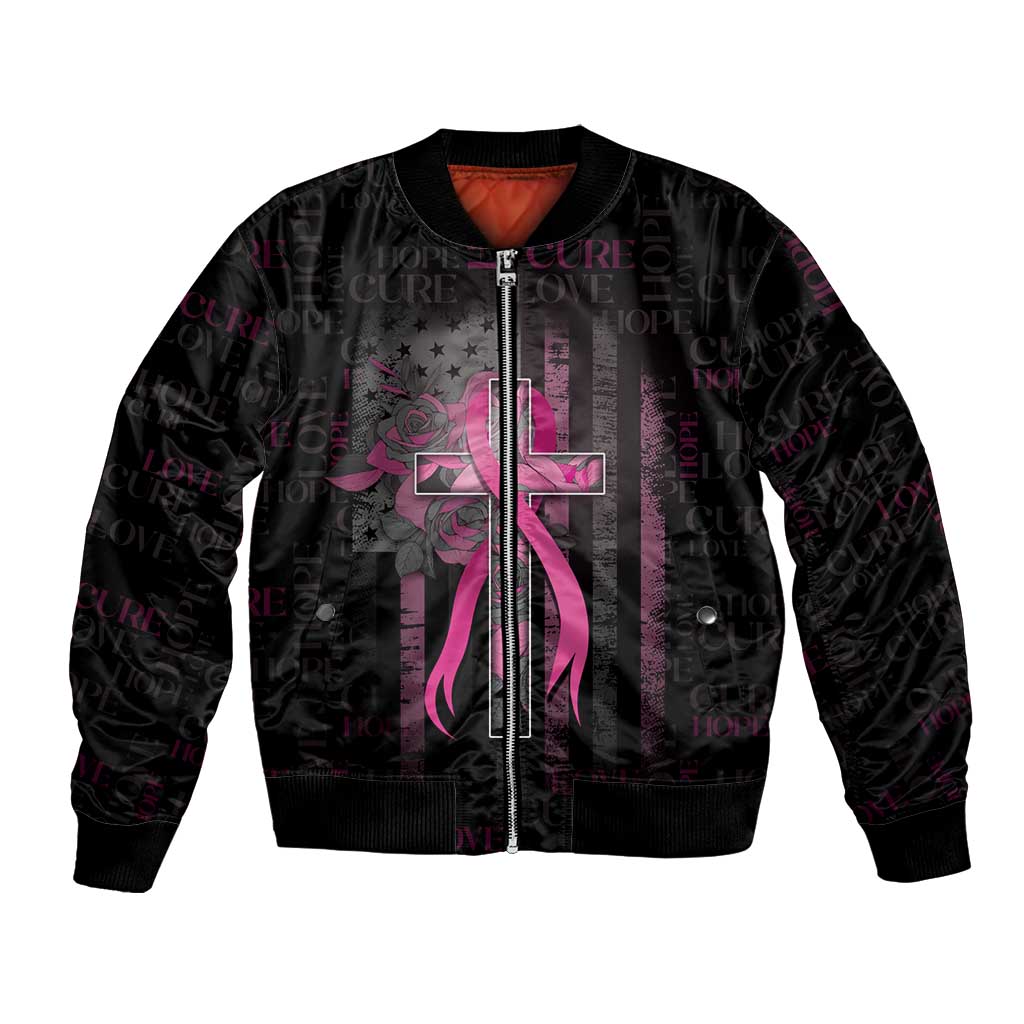 Personalized American Breast Cancer Bomber Jacket Hope And Cure Cross - Wonder Print Shop