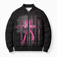 Personalized American Breast Cancer Bomber Puffer Jacket Hope And Cure Cross - Wonder Print Shop