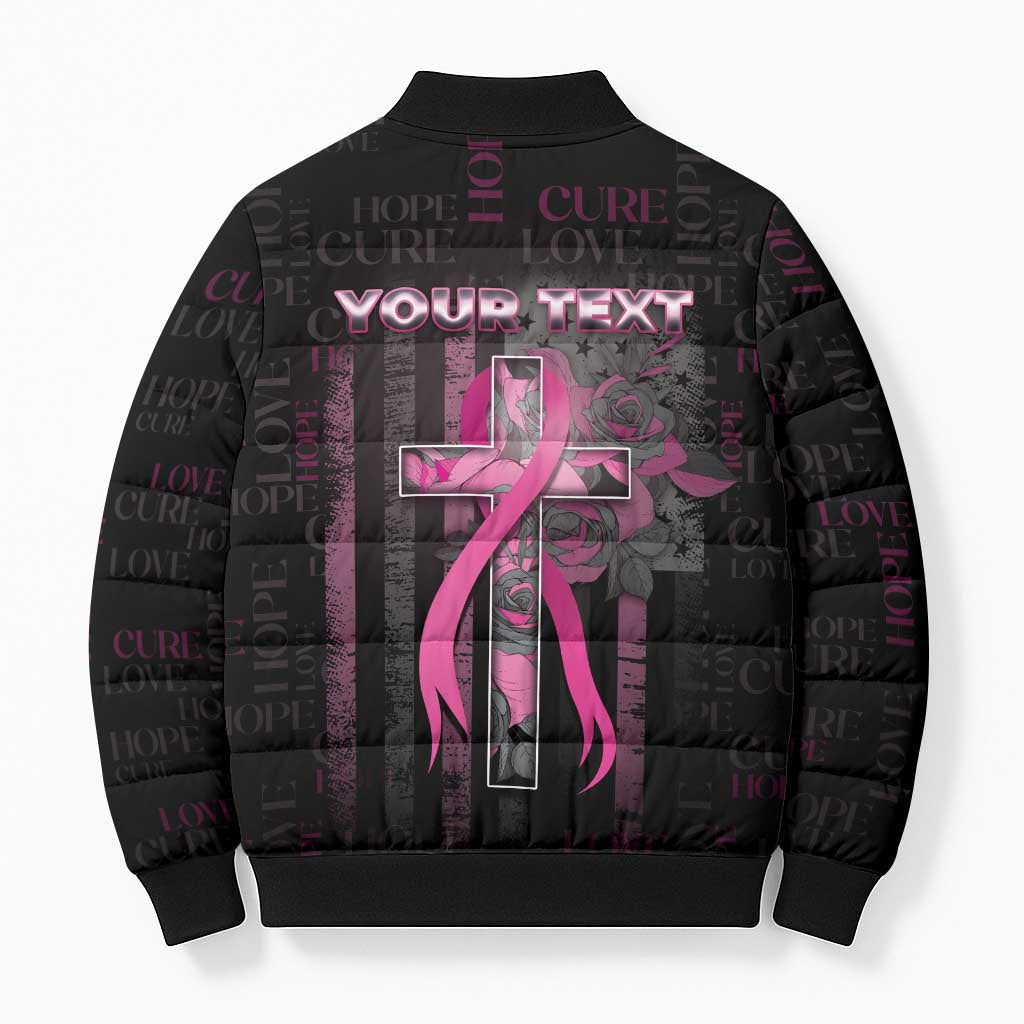 Personalized American Breast Cancer Bomber Puffer Jacket Hope And Cure Cross - Wonder Print Shop
