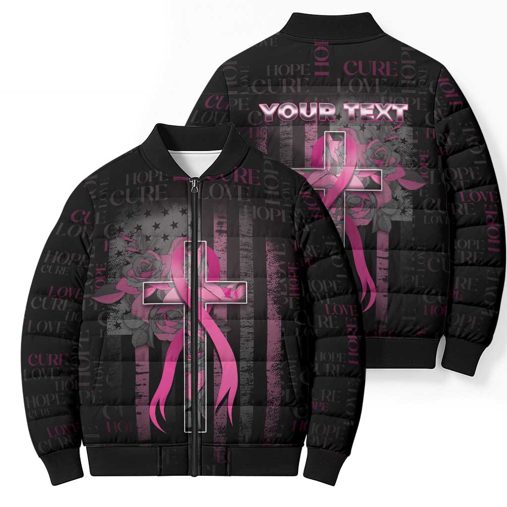 Personalized American Breast Cancer Bomber Puffer Jacket Hope And Cure Cross - Wonder Print Shop