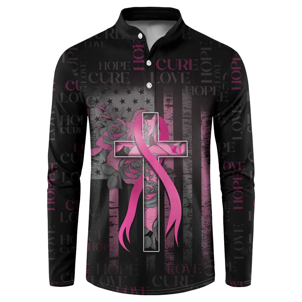 Personalized American Breast Cancer Button Sweatshirt Hope And Cure Cross - Wonder Print Shop