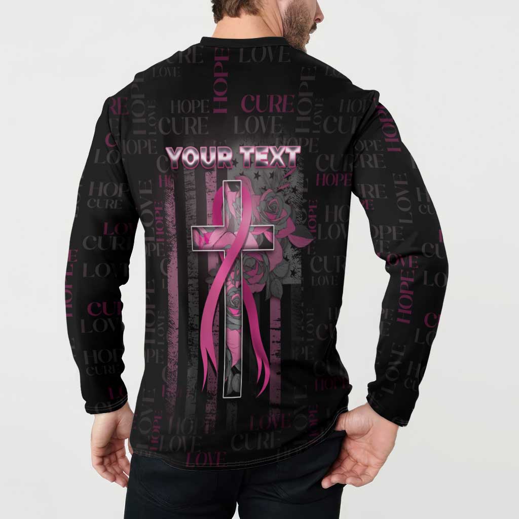 Personalized American Breast Cancer Button Sweatshirt Hope And Cure Cross - Wonder Print Shop