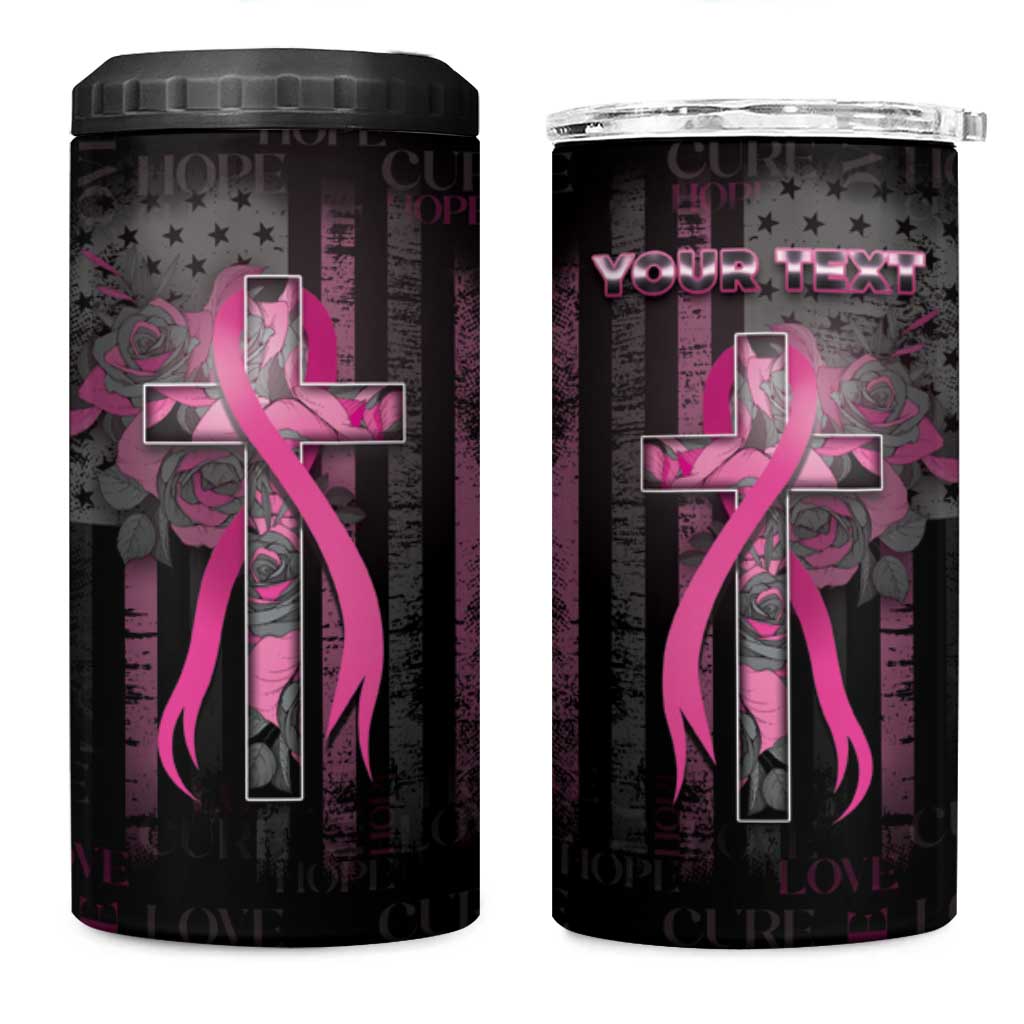 Personalized American Breast Cancer 4 in 1 Can Cooler Tumbler Hope And Cure Cross - Wonder Print Shop