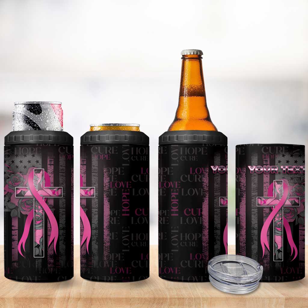 Personalized American Breast Cancer 4 in 1 Can Cooler Tumbler Hope And Cure Cross - Wonder Print Shop