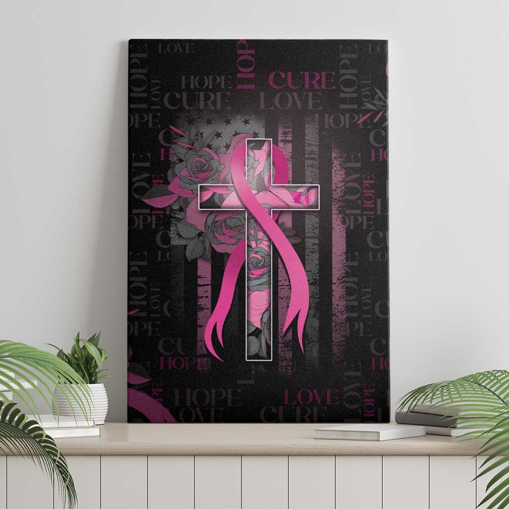 American Breast Cancer Canvas Wall Art Hope And Cure Cross - Wonder Print Shop
