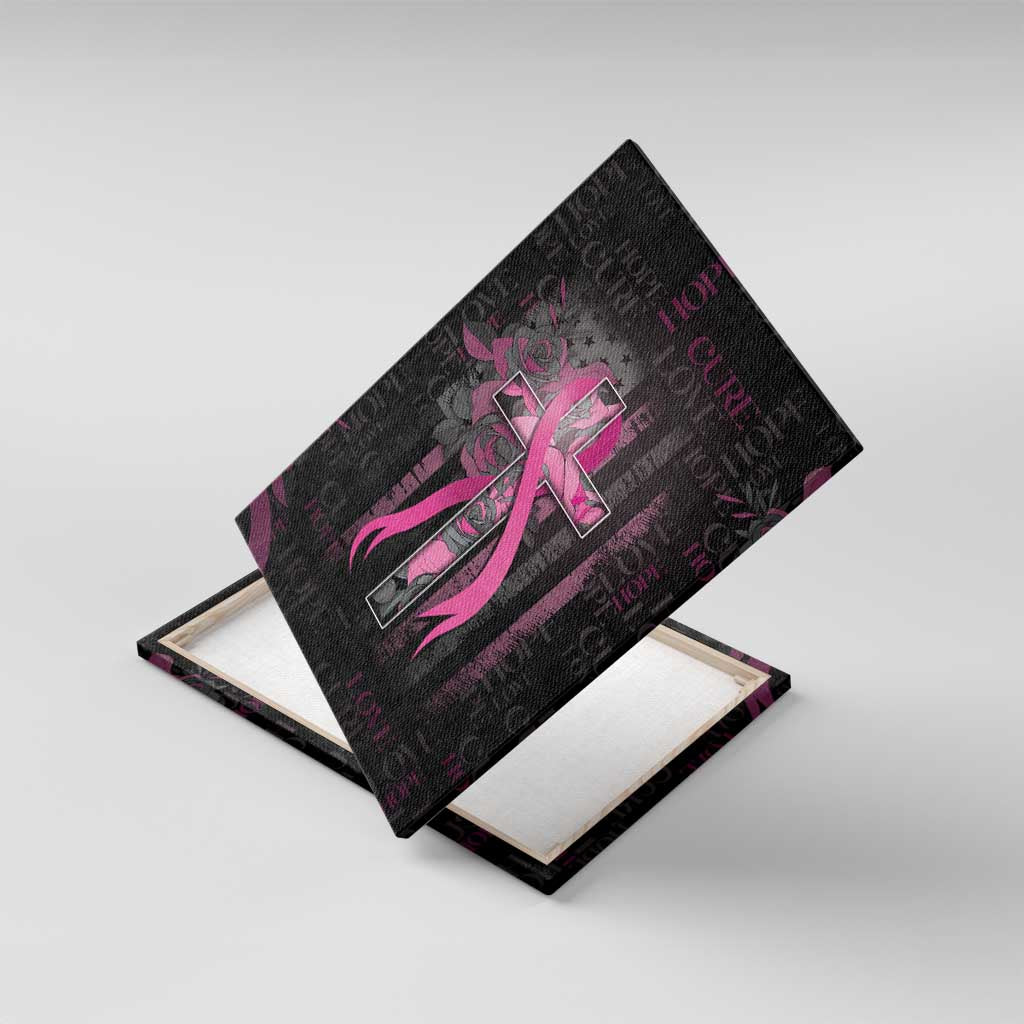 American Breast Cancer Canvas Wall Art Hope And Cure Cross - Wonder Print Shop