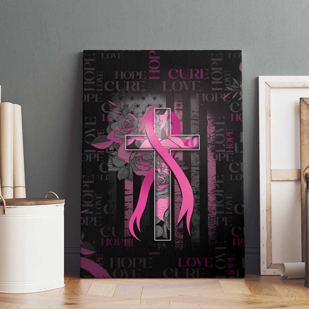 American Breast Cancer Canvas Wall Art Hope And Cure Cross - Wonder Print Shop