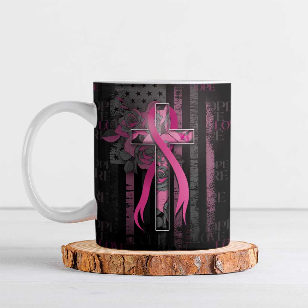 Personalized American Breast Cancer Ceramic Mug Hope And Cure Cross - Wonder Print Shop