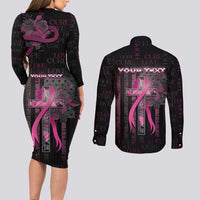 Personalized American Breast Cancer Couples Matching Long Sleeve Bodycon Dress and Long Sleeve Button Shirt Hope And Cure Cross - Wonder Print Shop