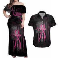 Personalized American Breast Cancer Couples Matching Off Shoulder Maxi Dress and Hawaiian Shirt Hope And Cure Cross - Wonder Print Shop