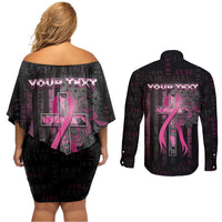 Personalized American Breast Cancer Couples Matching Off Shoulder Short Dress and Long Sleeve Button Shirt Hope And Cure Cross - Wonder Print Shop