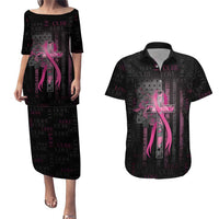 Personalized American Breast Cancer Couples Matching Puletasi and Hawaiian Shirt Hope And Cure Cross - Wonder Print Shop