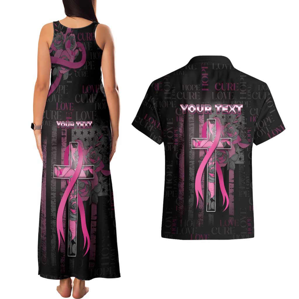 Personalized American Breast Cancer Couples Matching Tank Maxi Dress and Hawaiian Shirt Hope And Cure Cross - Wonder Print Shop