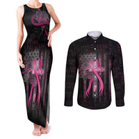 Personalized American Breast Cancer Couples Matching Tank Maxi Dress and Long Sleeve Button Shirt Hope And Cure Cross - Wonder Print Shop